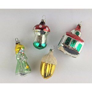 Set of 4 Vintage MCM Blown Glass Ornaments | 1950s Glass Christmas Tree Ornament
